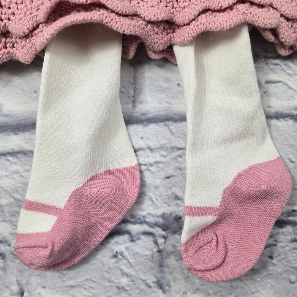 NWT Cupcakes and Cashmere Pink Knit Dress White Tights Bunny Lovey 6 to 9 months - Picture 8 of 16
